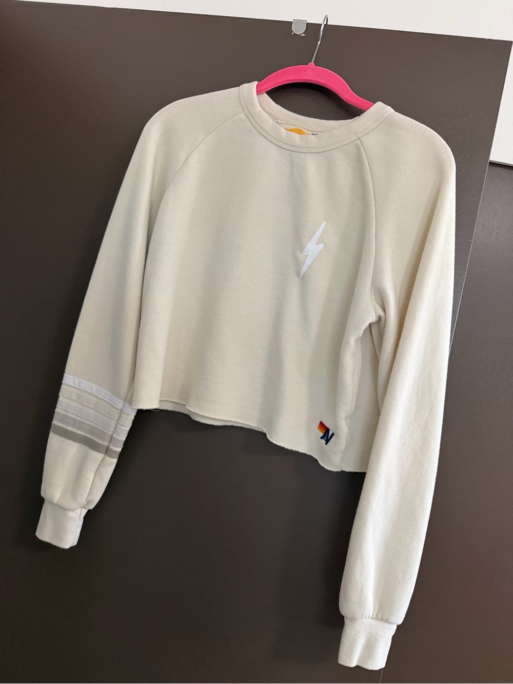Aviator Nation Cream Cropped Lightning Sweatshirt XS